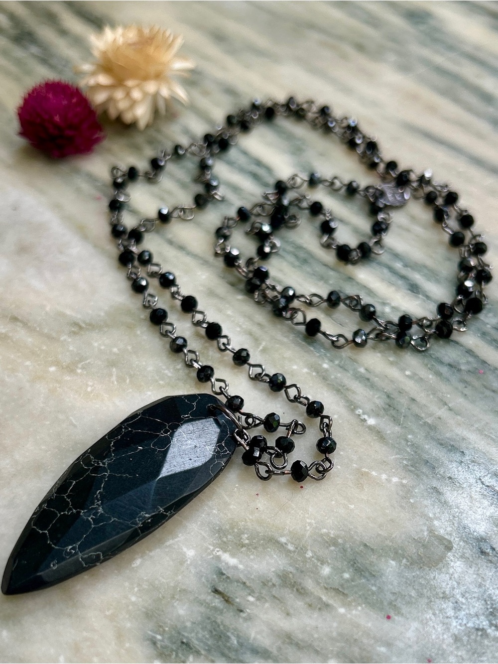 Marilyn Schiff Black Faceted Stone Pendant Necklace